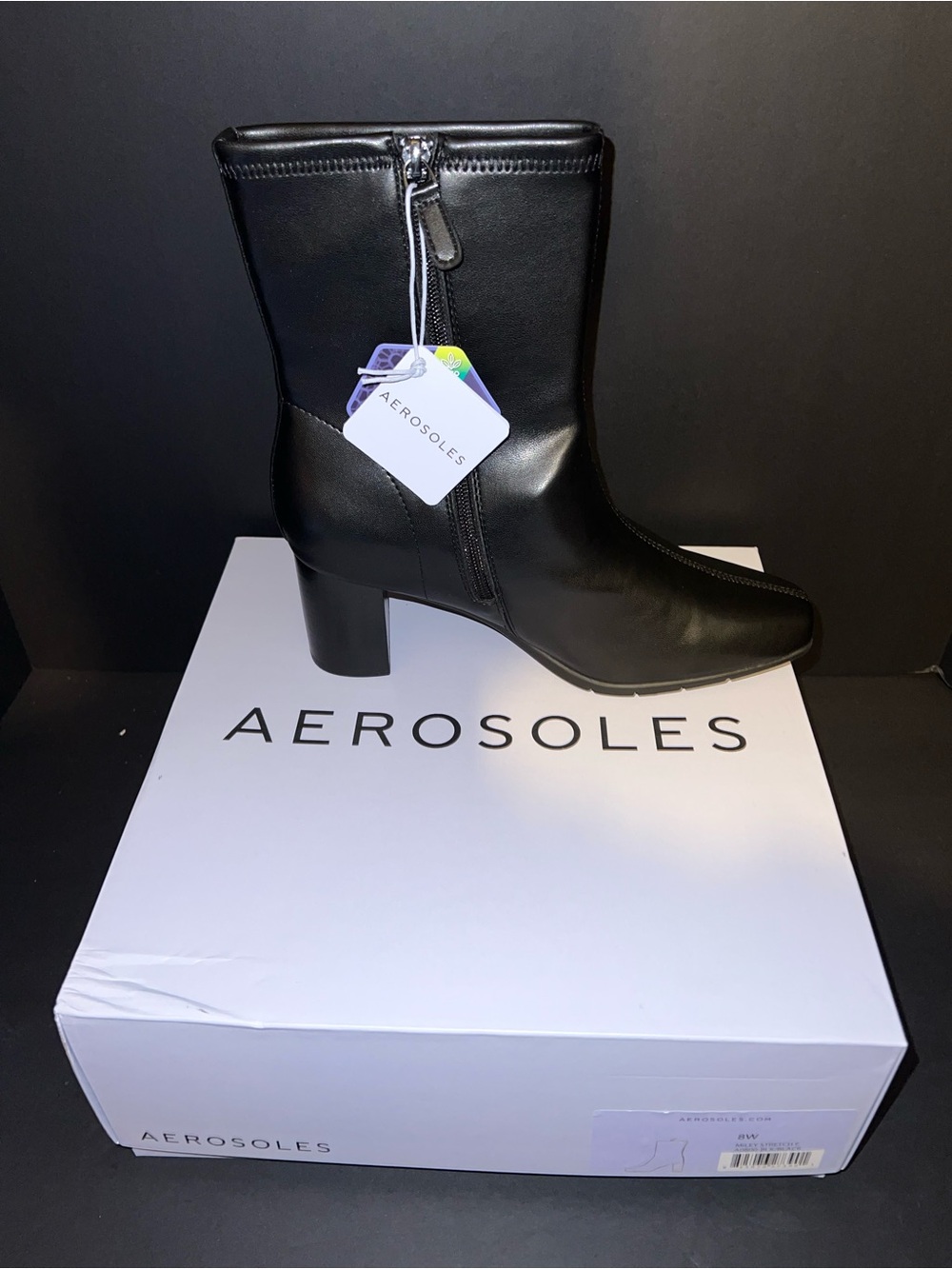 AEROSOLES Black Mid-Calf Block Heel Zipper Boots